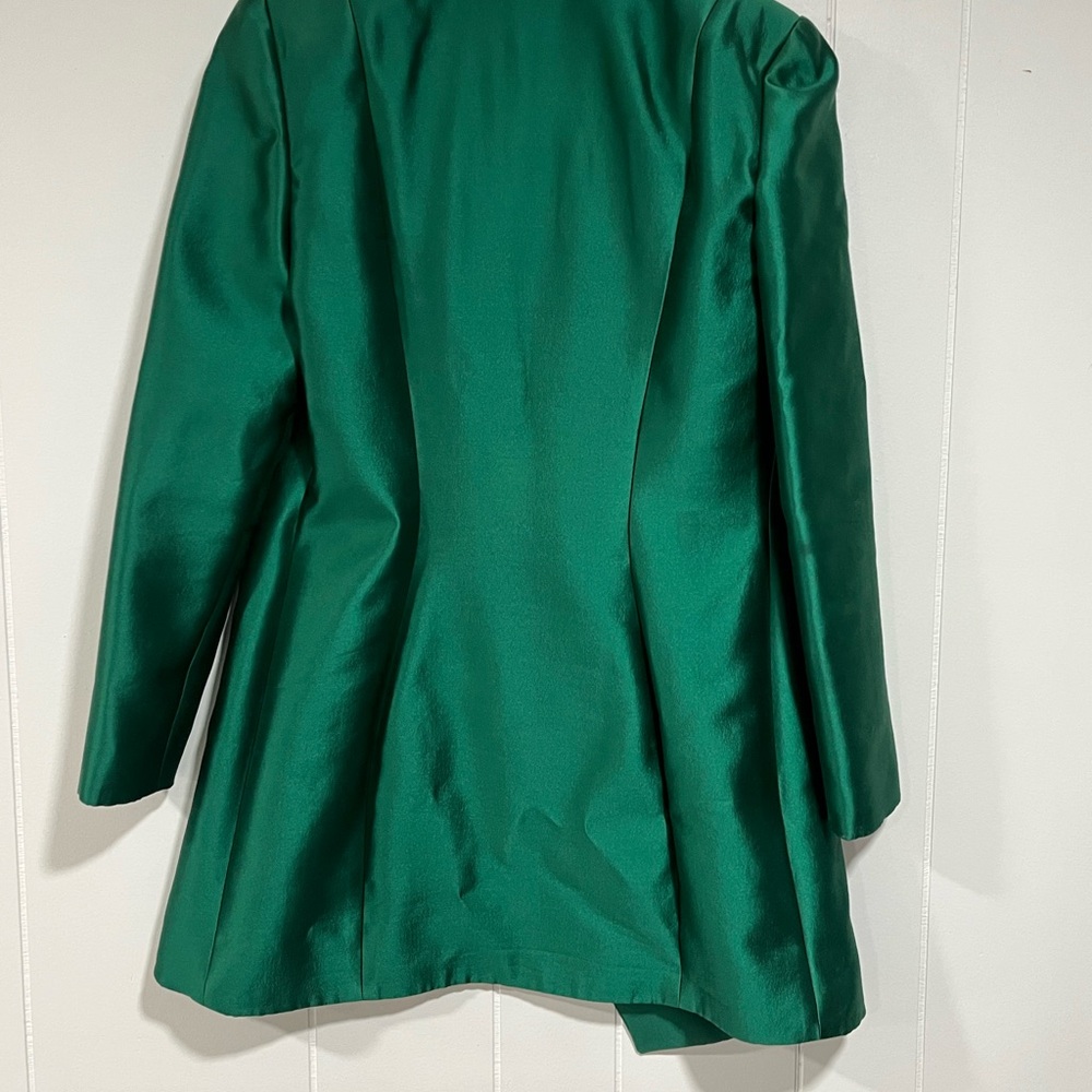 RUBIN SINGER Emerald Silk Faille Tuxedo‎ Mini Coat Dress 46 Sequin Lapel - Picture 4 of 8